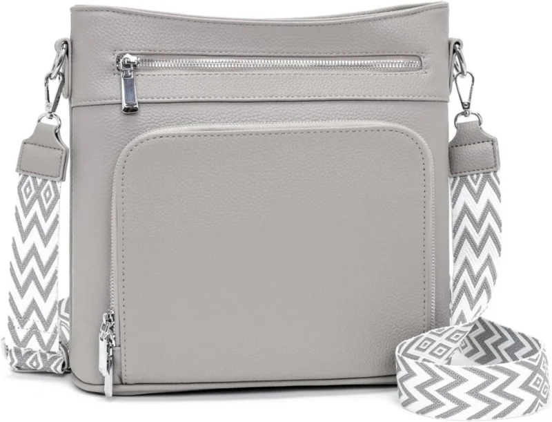 Handtasche Damen Mittelgroß Umhängetasche Vegan Leder Crossbody Grau