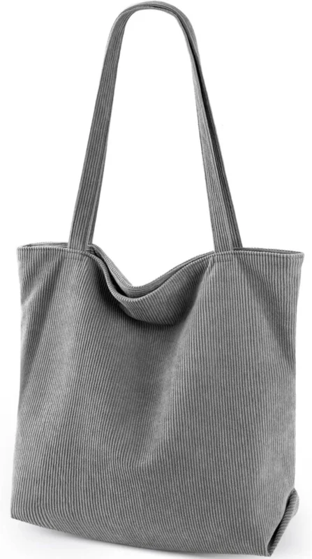 Cord Shopper Handtasche mit Reißverschlussfächern, Damen - Beige