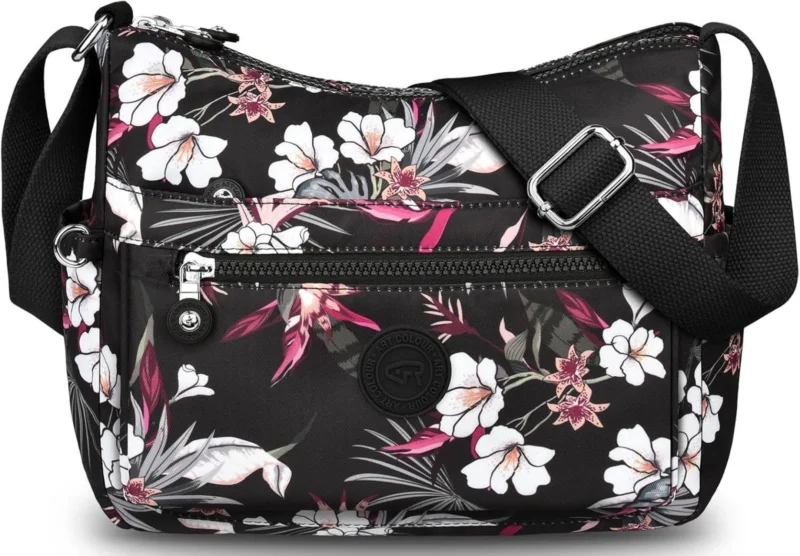 Umhängetasche Damen Mittelgroß Wasserdicht Nylon Crossbody Bag Fächern