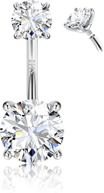 925 Silber Bauchnabelpiercing Gold Zirkonia Lang 14G