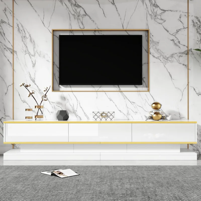 TV Lowboard 200cm mit 3 Schubladen – Weiß Hochglanz
