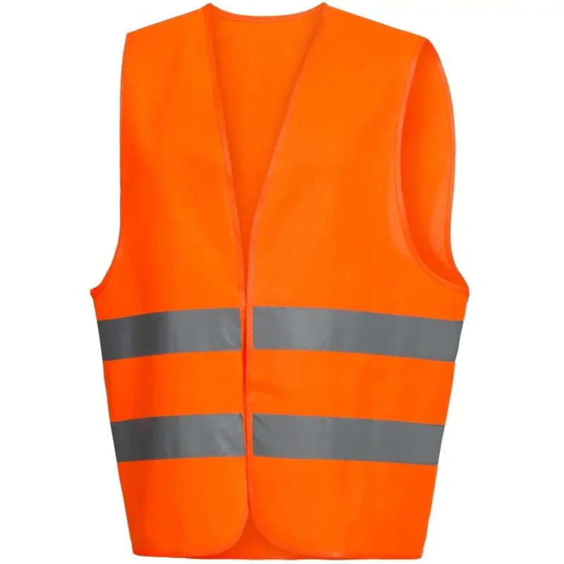 Die Nitras Warnschutz Warnweste der AS Arbeitsschutz GmbH ist eine neonorange, atmungsaktive Sicherheitsweste, zertifiziert nach EN ISO 20471. Sie verfügt über zwei horizontale, reflektierende graue Streifen auf der Vorderseite und hat ein ärmelloses, offenes Design, um sowohl Sichtbarkeit als auch Komfort zu gewährleisten.