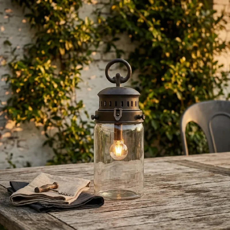 Chic Antique - Französische Scheunenlaterne mit Timer und LED-Lampe - 30 cm