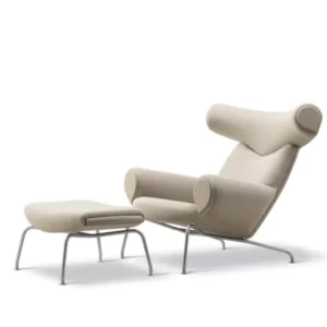 Ox Chair inkl. Hocker in Vidar 222 mit Keder in Omni 112 Leder von Hans J. Wegner