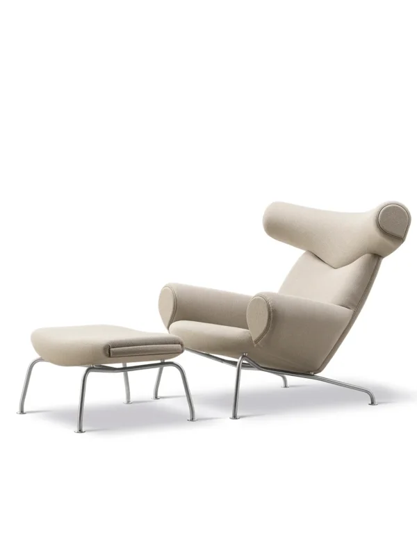 Ox Chair inkl. Hocker in Vidar 222 mit Keder in Omni 112 Leder von Hans J. Wegner