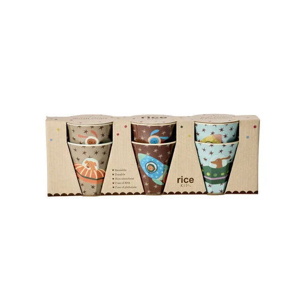 Melamin Kinderbecher "Dogs in Space"im 6er-Set - 160 ml (Blau)
