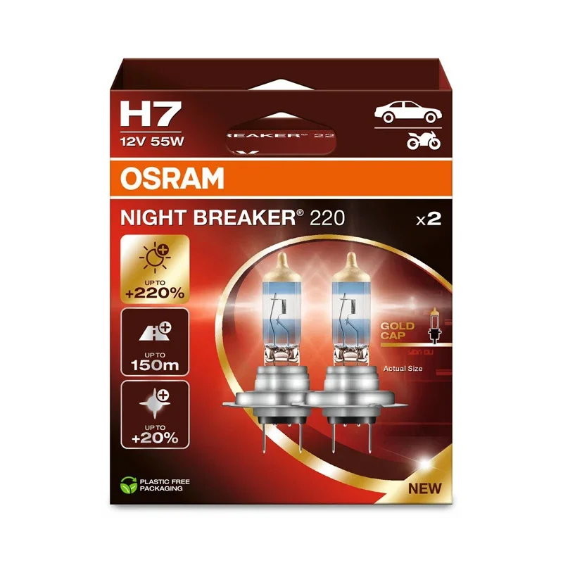 Osram, Night Breaker 220 Halogen Birnen - H7 - 12V/55W - Satz à 2 Stück, Blau, Gold