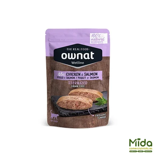 Alimento Húmedo OWNAT Wetline Pouch Sterilized Chicken & Salmon para Gatos