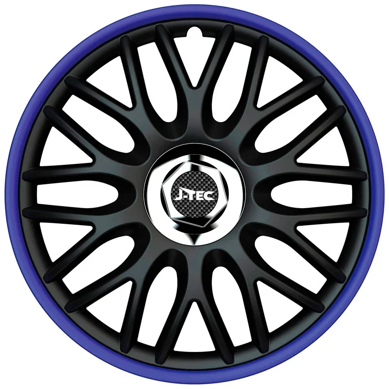 J-Tec, Satz Radzierblenden Orden R 14-Zoll Schwarz/Blau + Chrom Ringe, ABS, Blau, Chrom, Schwarz