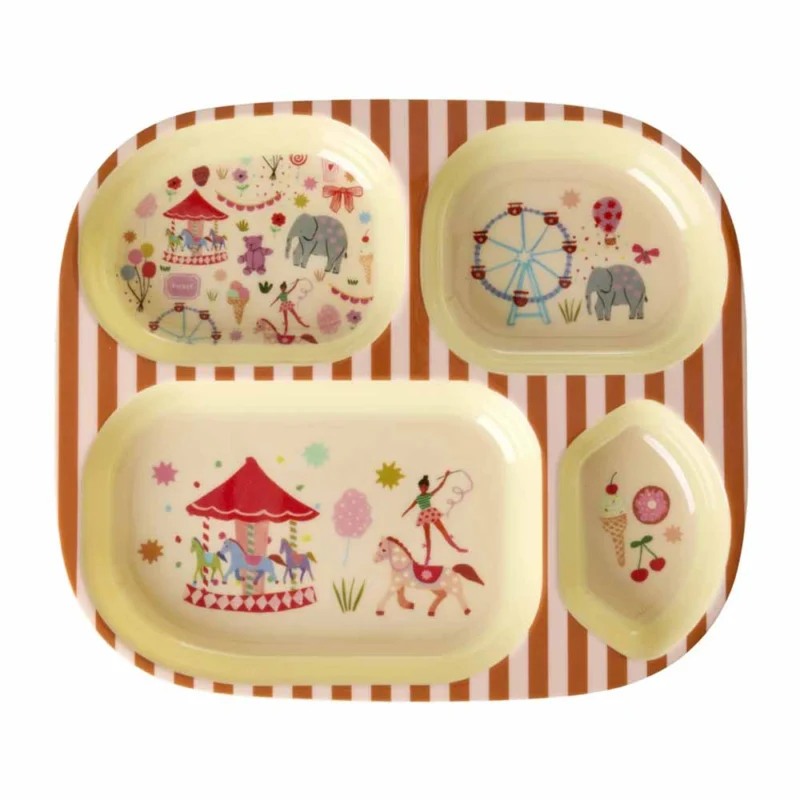 Rice - Melamin Kinderteller mit 4er Einteilung Fun Fair Rosa