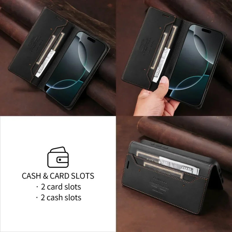 Sandsberg | RFID Leder iPhone 16/15 Magnetische Klapphülle Geldbörse Case