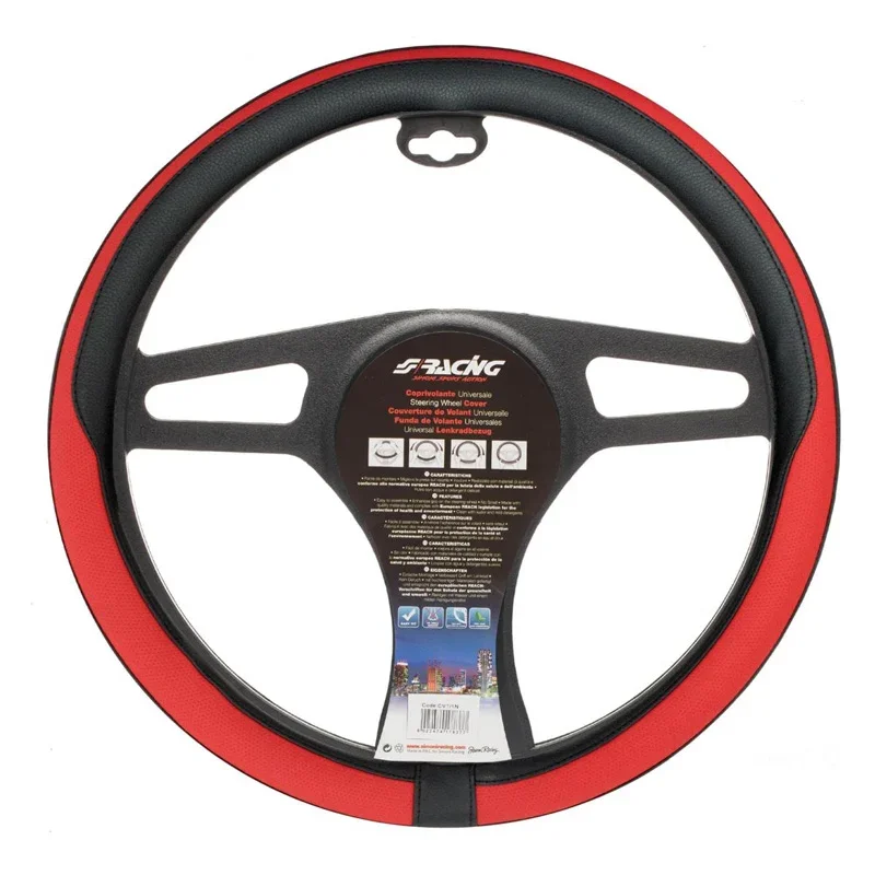 Simoni Racing, Lenkradbezug Tidy - Schwarz/Rot Ökoleder - 37-39cm, Textil, Rot, Schwarz