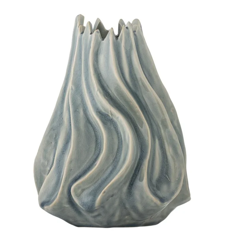 Bloomingville Dilara Vase blau - Steingut Vase skulptural für Wohnzimmer Tischdeko Deko