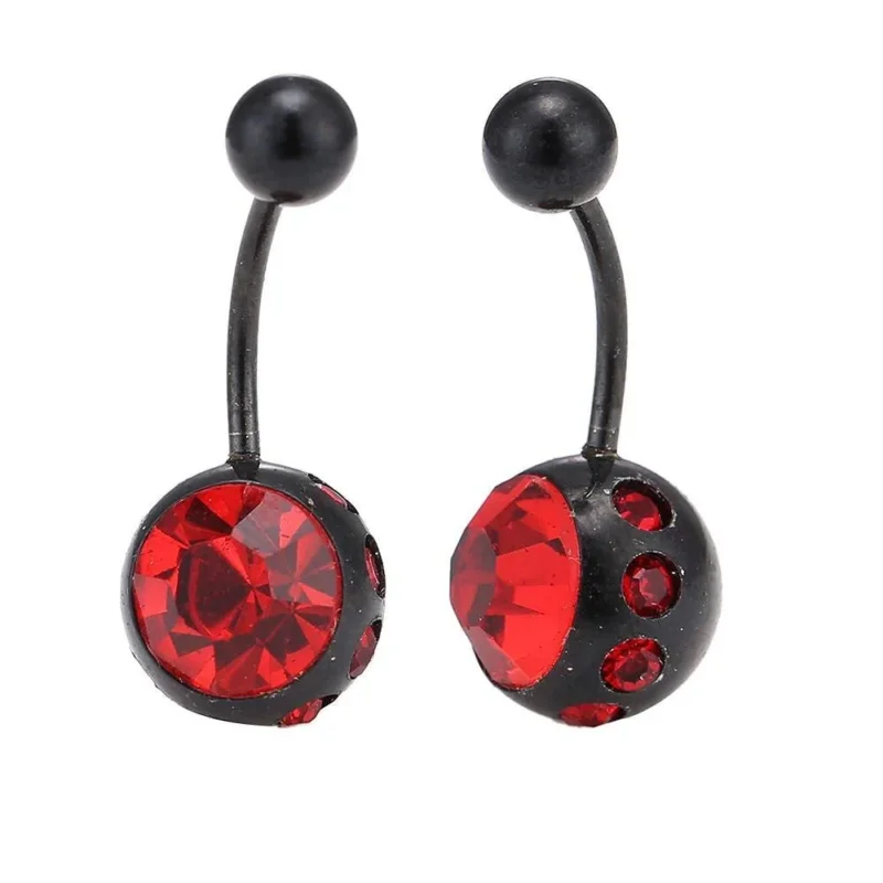 Bauchnabelpiercing Bananenpiercing rote Zirkonia Steine Edelstahl schwarz - chic - net.de