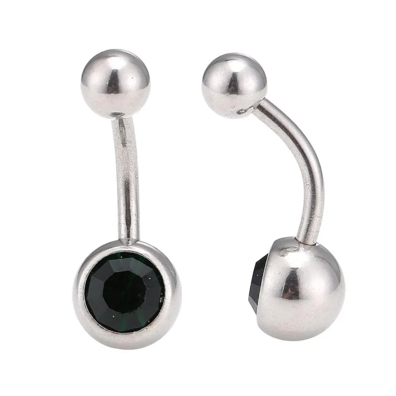 Bauchnabelpiercing Edelstahl silberfarben dunkelgrüner Stein - chic - net.de