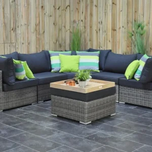 Boston XL Hoek Loungebank met stoel Natural Grey, XL hoekopstelling met stoel - Outnest tuinmeubelen