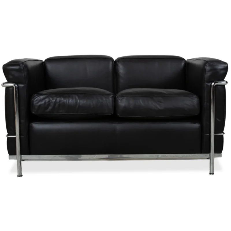 Cassina Le Corbusier LC 2 Leder Zweisitzer Schwarz Vintage Bauhaus