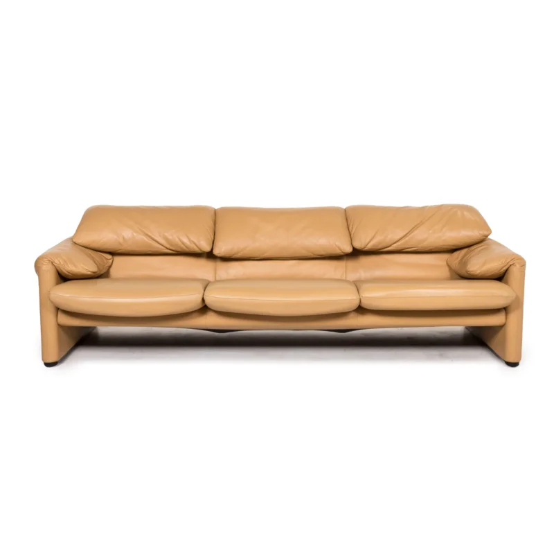 Cassina Maralunga Leder Sofa Beige Dreisitzer Funktion Couch #12981