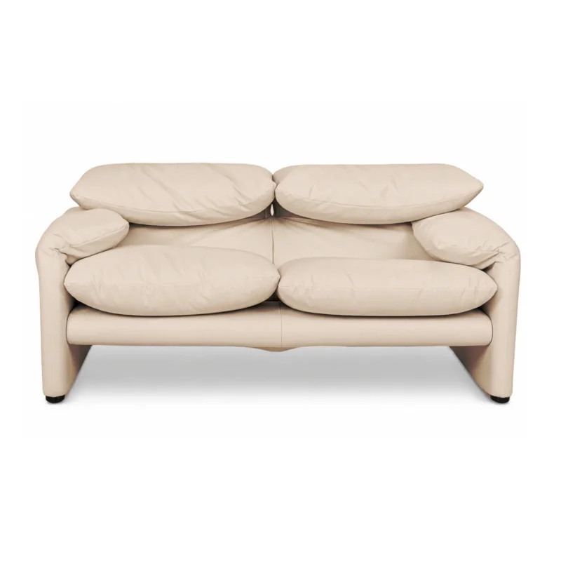 Cassina Maralunga Veganes Leder Dreisitzer Sofa Couch Beige Creme Manuelle Funktion Neubezug