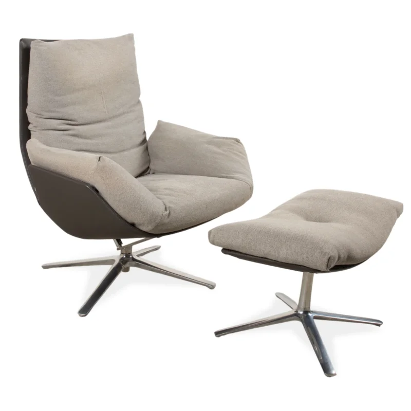 COR Cordia Lounge Sessel inkl. Hocker Leder Braun Stoff Beige