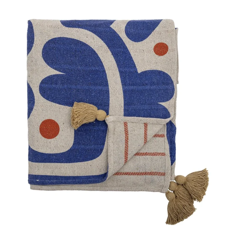 Bloomingville Eviaya Decke bunt 160x130 cm aus recycelter Baumwolle – Wohndecke Kuscheldecke
