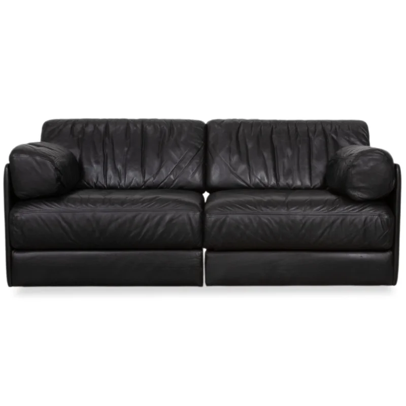 de Sede DS-78 Leder Zweisitzer Schwarz Sofa Couch Sessel manuelle Funktion Schlaffunktion