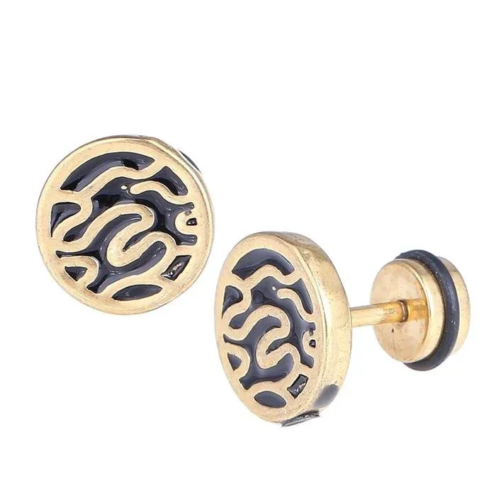 Fake Piercing Expander gold Farben Flächenmuster schwarz golden Schaubverschluss Edelstahl - chic - net.de