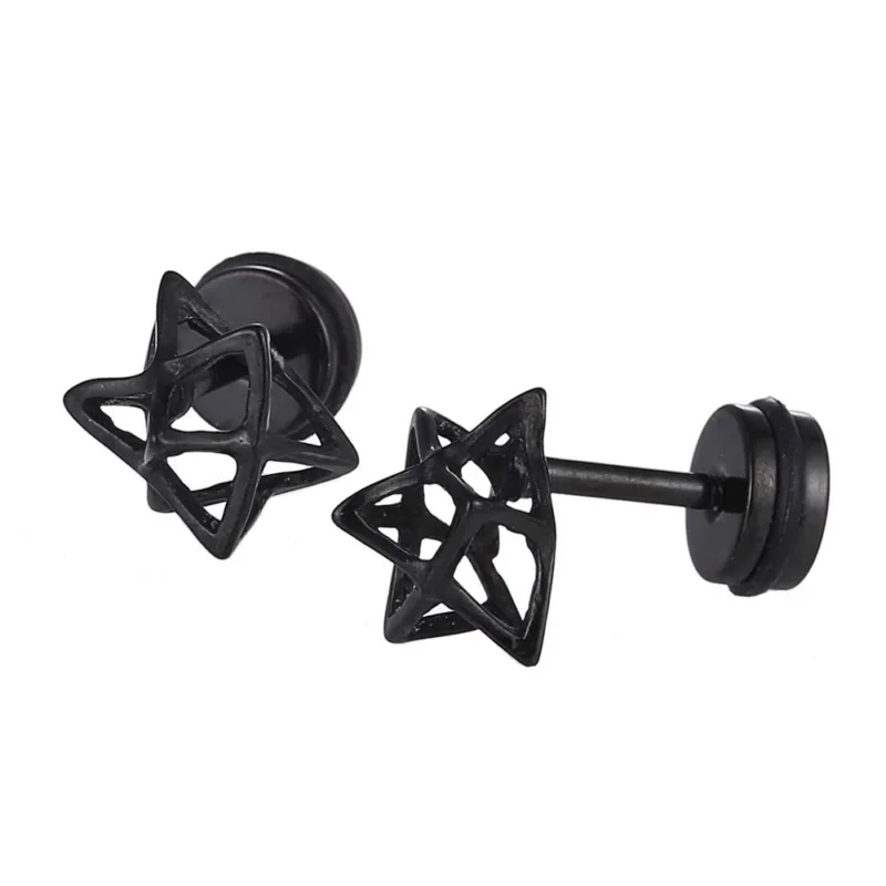 Fake Piercing Expander schwarz Stern aus dreiecken 3D Schaubverschluss Edelstahl - chic - net.de