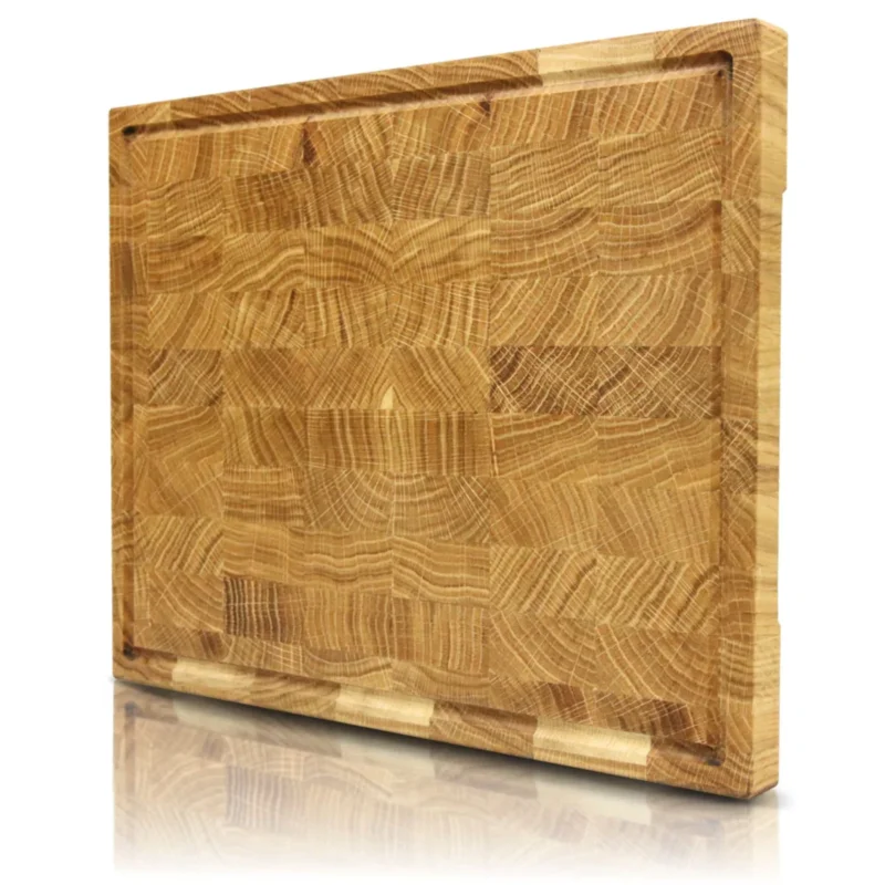 h4h132-cover-shop Premium Schneidebrett Stirnholz aus Eiche mit Griffmulden & Saftrille