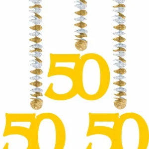 Hangdecoratie 50 Goud 25cm 3st van Folat koop je bij Partywinkel