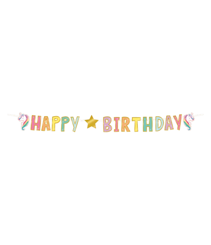 Happy Birthday Letterslinger Unicorn 2,5m van Paper Dreams koop je bij Partywinkel