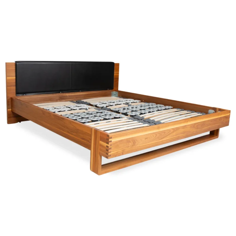 Hülsta Holz Leder Bett Braun Schwarz Schlafzimmer manuelle Funktion