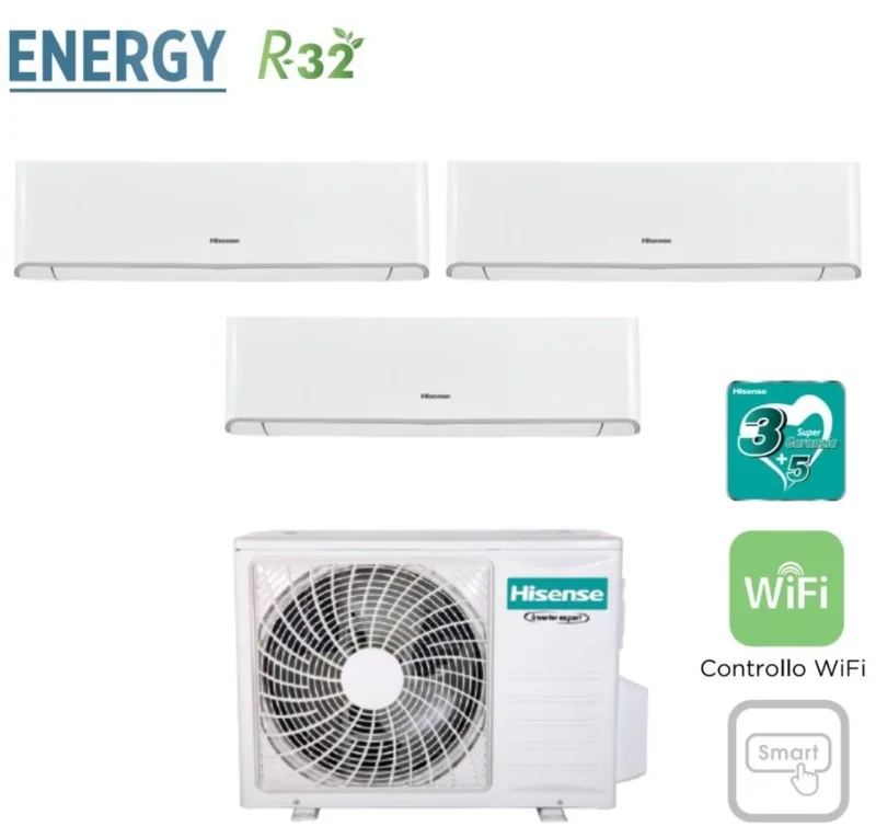 climatizzatore condizionatore hisense trial split inverter serie energy 9_9_12 con 3amw62u4rfa r 32 wi fi integrato 9000_9000_12000