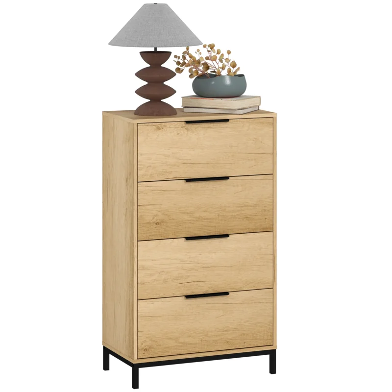 easycomfort easycomfort cassettiera 4 cassetti antiribaltamento con maniglie nere in legno e metallo 62x35x105 cm marrone chiaro