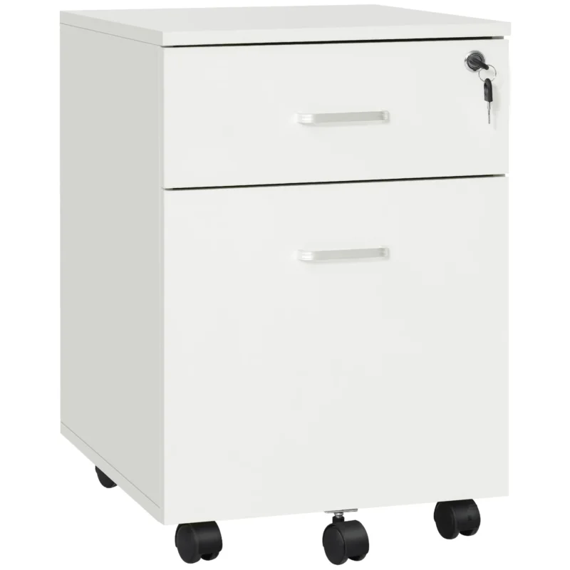 easycomfort easycomfort cassettiera ufficio a 2 cassetti con serratura e 5 ruote in truciolato 40x49x58 cm bianco
