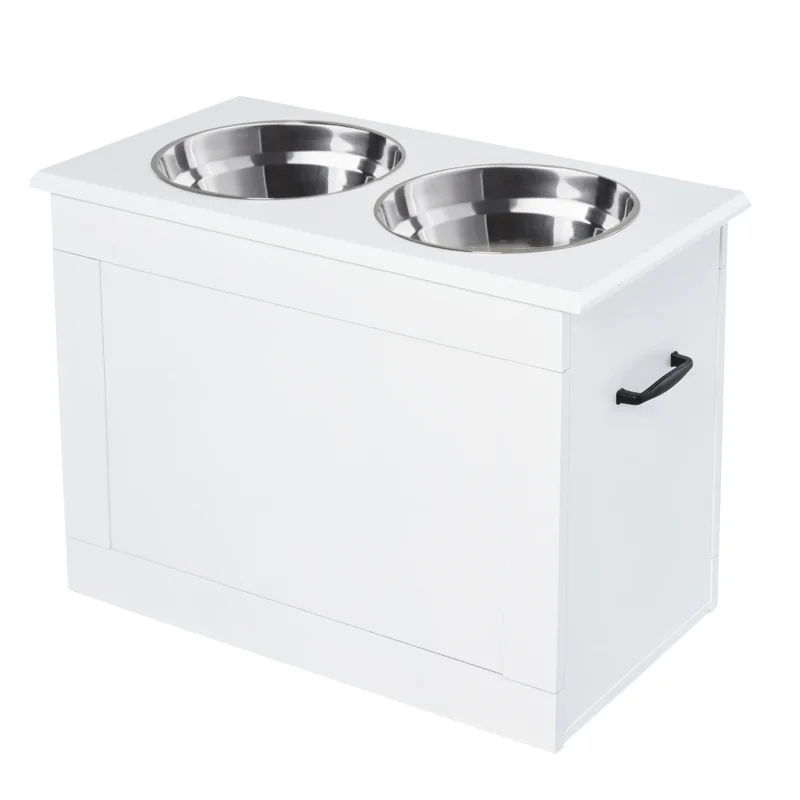 easycomfort easycomfort ciotole rialzate per cani grandi supporto in mdf con 2 ciotole in acciaio inox 60x30x41 cm bianco