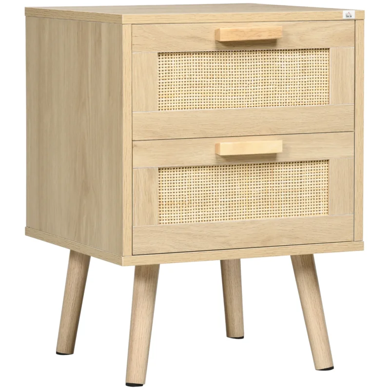 easycomfort easycomfort comodino per camera da letto con 2 cassetti in stile boho 40x40x56cm colore legno naturale