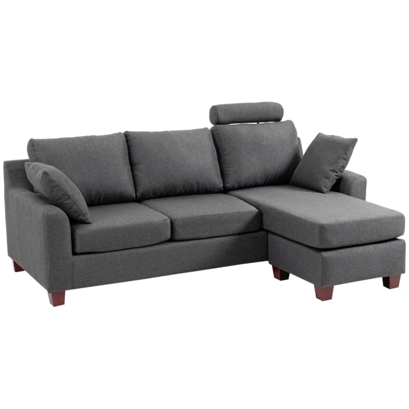 easycomfort easycomfort divano a 3 posti con poggiapiedi e cuscini in tessuto di lino grigio scuro 195 x 81 x 86cm ean 8055776915630