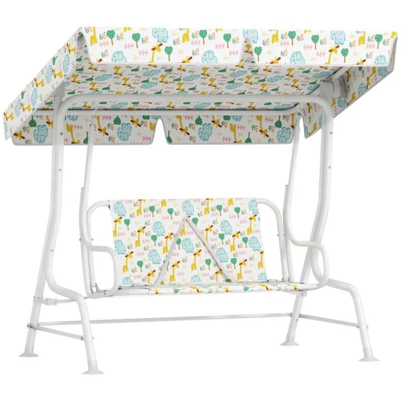 easycomfort easycomfort dondolo per bambini da esterno a 2 posti con tettuccio regolabile e cinture di sicurezza 112x75x120 cm bianco