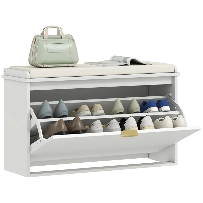 easycomfort easycomfort panca scarpiera con ripiano interno in legno e tessuto effetto lino 80x26x47 5 cm bianca e beige