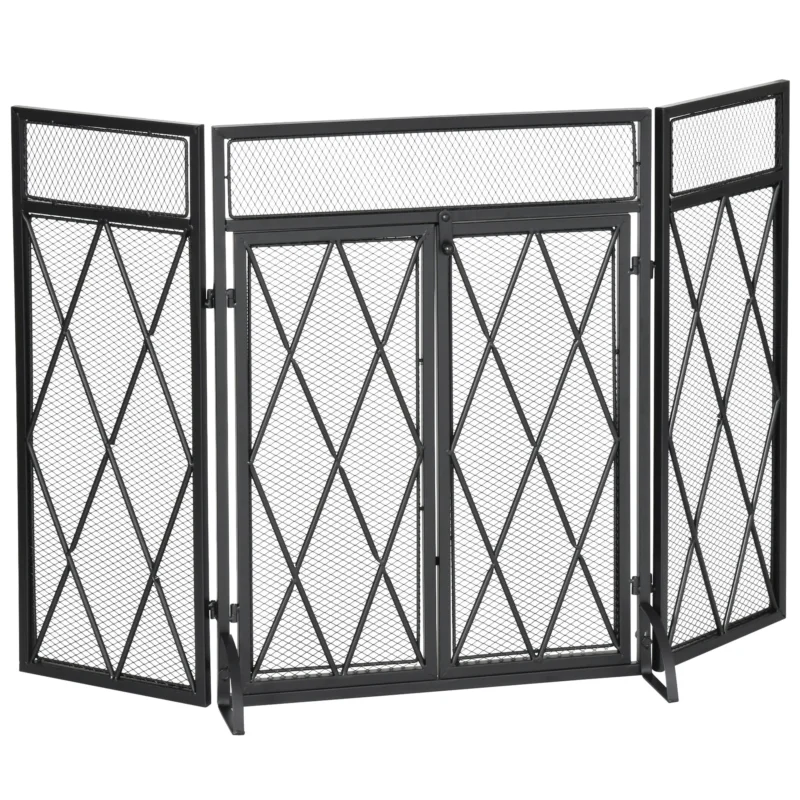 immagine-1-easycomfort-easycomfort-parascintille-per-camino-in-metallo-con-3-pannelli-pieghevoli-e-2-porte-120x11-5x79cm-nero