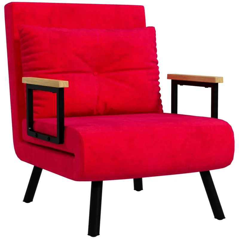 easycomfort easycomfort poltrona letto 3 in 1 con schienale reclinabile e cuscino in tessuto effetto velluto 63x73x81 cm rosso