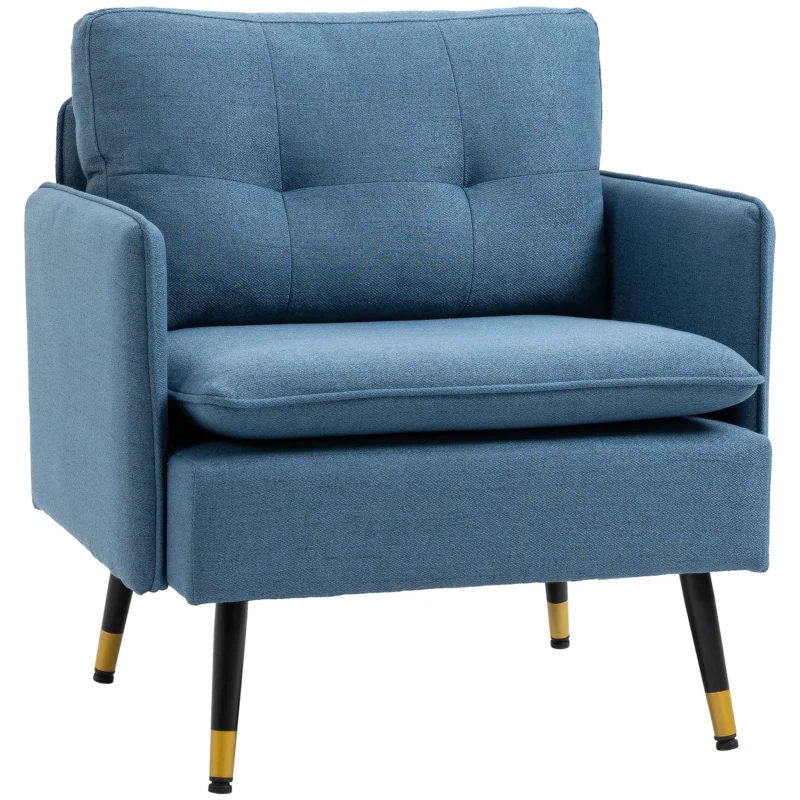 easycomfort easycomfort poltrona moderna da soggiorno e camera da letto con seduta imbottita e tessuto effetto lino 76x68x80 cm blu