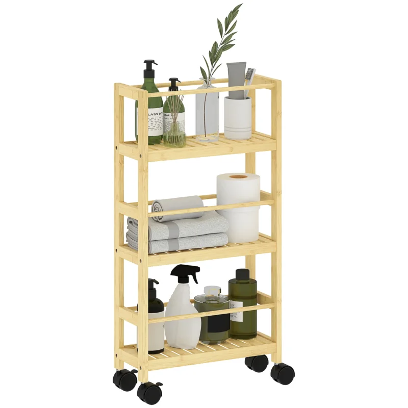 easycomfort easycomfort scaffale bagno a 3 livelli con ruote carrellino in legno di bambu 36x15x73 cm colore legno