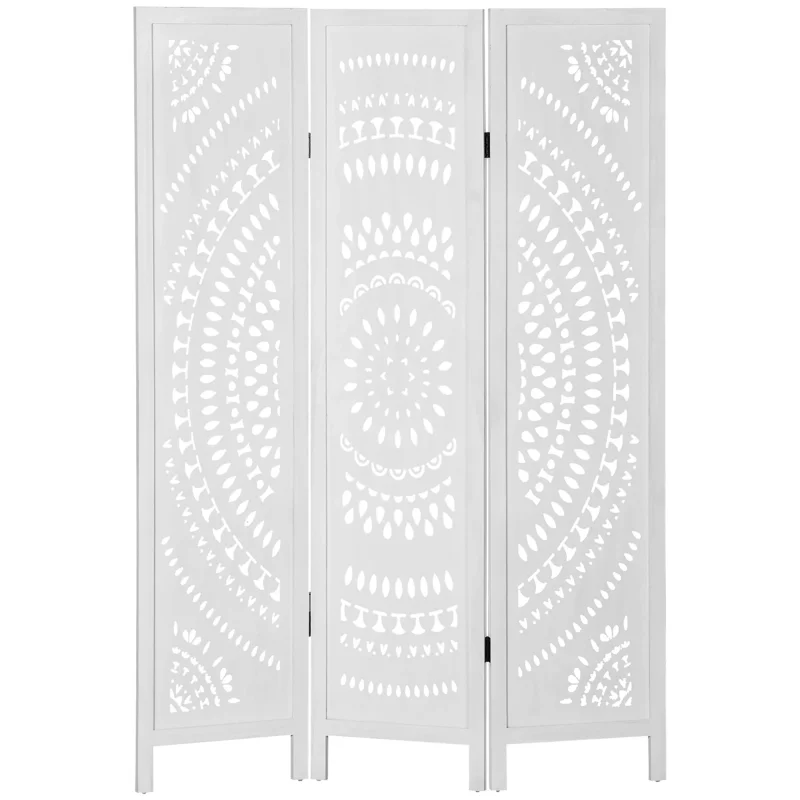 easycomfort easycomfort separe paravento da interni pieghevole a 3 pannelli in legno intagliato 120x170cm bianco