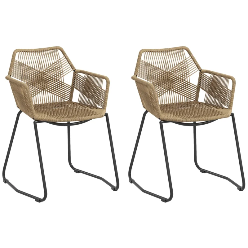 easycomfort easycomfort set 2 sedie da pranzo stile boho da interno in rattan pe con schienale basso e braccioli giallo