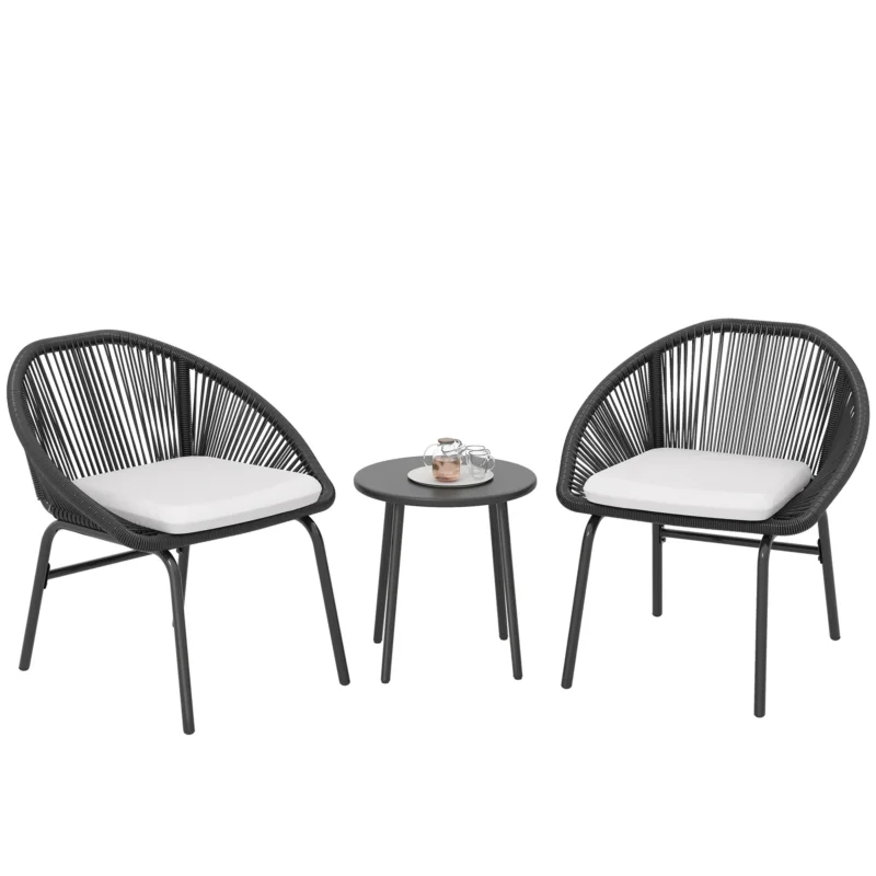 easycomfort easycomfort set da giardino con 2 sedie con cuscino e tavolino da caffe in acciaio e rattan pe nero
