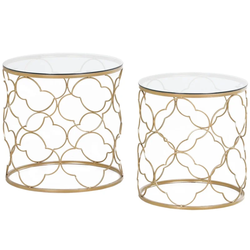 easycomfort easycomfort set di 2 tavolini da salotto impilabili art deco in metallo con piano in vetro oro