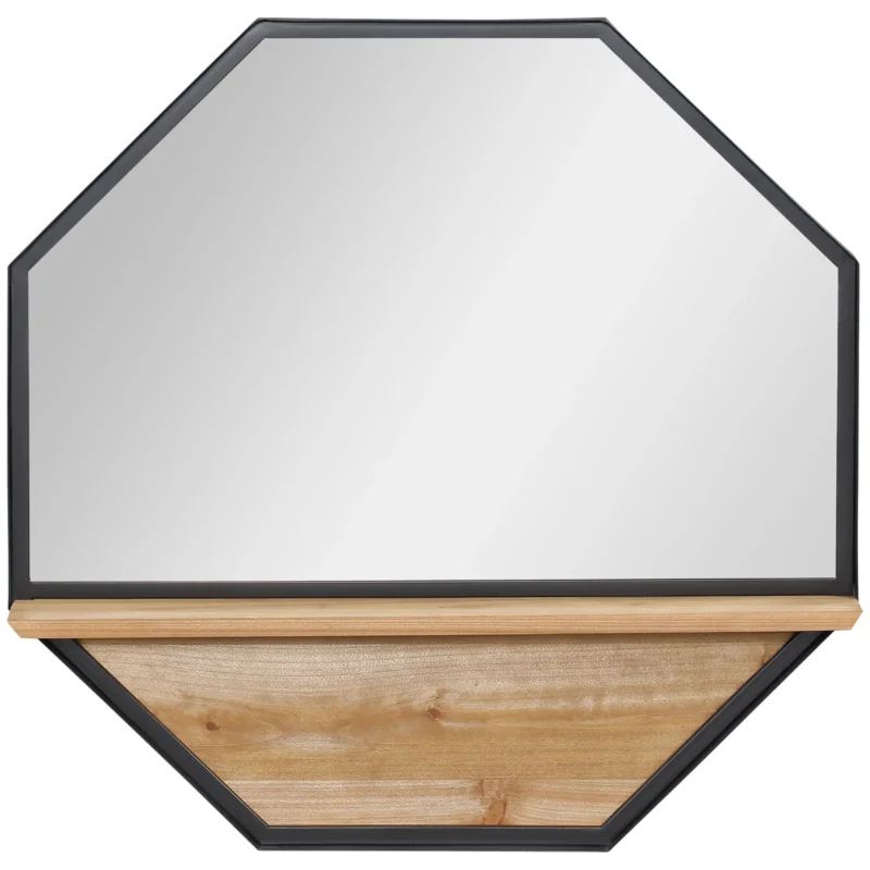 easycomfort easycomfort specchio da parete ottagonale in metallo con mensola in legno 61x61cm nero