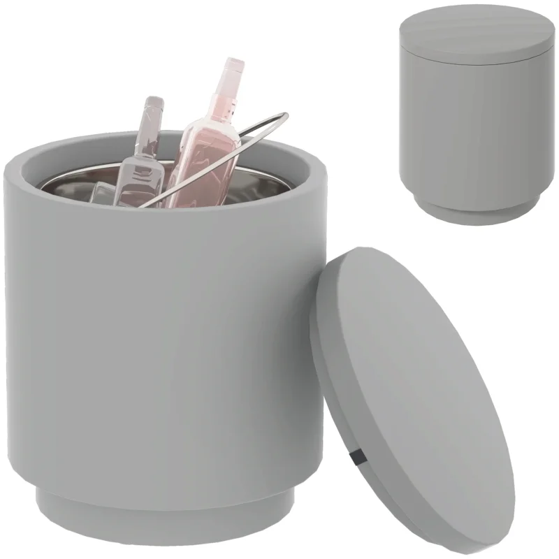 easycomfort easycomfort tavolino multiuso con secchiello ghiaccio e coperchio in cemento e acciaio inox 37 5x43 5 cm grigio chiaro